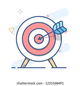 Target and arrow. Goal icon. Color vector line illustration