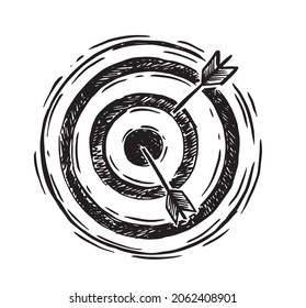 Target arrow hand drawn illustration. Vector.