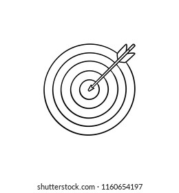 Target with arrow hand drawn outline doodle icon. Success and strategy, dartboard, perfect focus concept. Vector sketch illustration for print, web, mobile and infographics on white background.