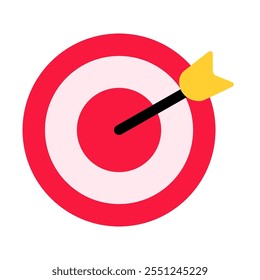 The target, the arrow hit the bull's eye. Vector simple color flat illustration.