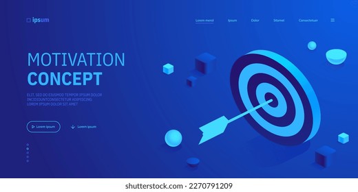 Destino con el icono del centro de impacto de flecha. Logro de objetivos, competencia, concepto de motivación. Negocios exitosos, estrategia de crecimiento. Isometric vector ilustración para la visualización de la presentación empresarial
