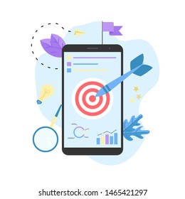 Target with an arrow, hit the target, goal achievement. Business concept vector illustration	
