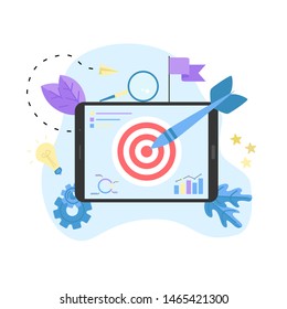 Target with an arrow, hit the target, goal achievement. Business concept vector illustration	