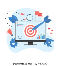 Target with an arrow, hit the target, goal achievement. Business concept vector illustration