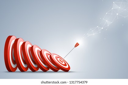 Target with arrow. Arrow hit a target like a falling dominoes. Concept of Domino effect. Vector illustration.