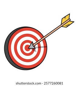 Target with an arrow hitting the bullseye for goal setting on a white background