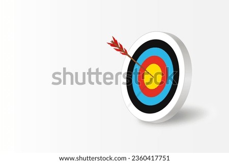 Target with an arrow hitting the center. 3d archery target with arrow and shadow. Concept of archery or reaching the goal in business. Vector illustration.