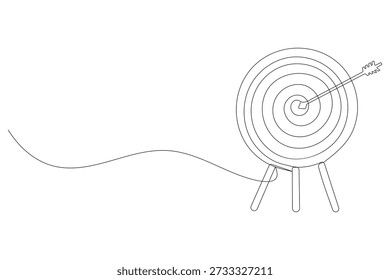 Alvo com seta batendo no centro contínuo uma linha desenho minimalista delineamento ilustração vetorial