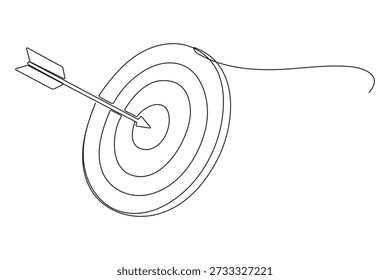 Alvo com seta batendo no centro contínuo uma linha desenho minimalista delineamento ilustração vetorial