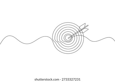 Alvo com seta batendo no centro contínuo uma linha desenho minimalista delineamento ilustração vetorial