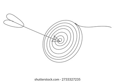 Alvo com seta batendo no centro contínuo uma linha desenho minimalista delineamento ilustração vetorial