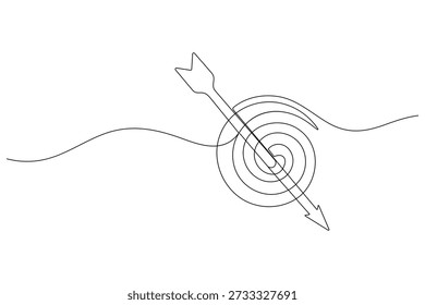 Alvo com seta batendo no centro contínuo uma linha desenho minimalista delineamento ilustração vetorial