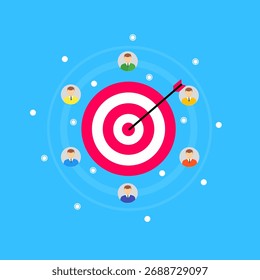 target with an arrow hitting the center surrounded by user avatars.