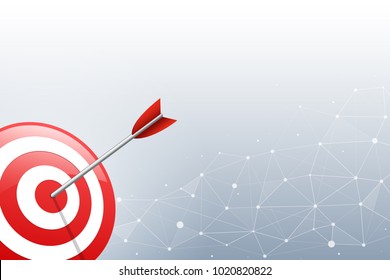 Target with arrow. Arrow hitting a target dart on the abstract geometric polygonal background. Concept for success of business ,marketing, and sport. Vector illustration