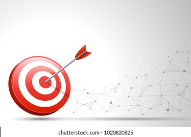 Target with arrow. Arrow hitting a target dart on the abstract geometric polygonal background. Concept for success of business ,marketing, and sport. Vector illustration