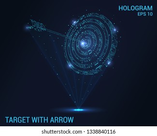 The target and the arrow hologram. Digital and technological background of the target. Futuristic archery design