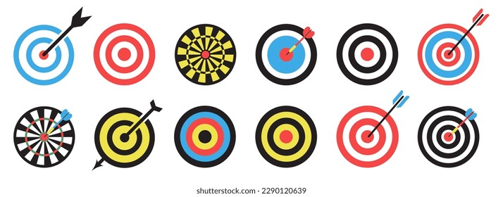 Colección de iconos de flecha de destino. Juego de iconos de destino. Icono de éxito de destino