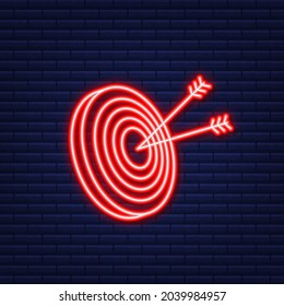 Target with an arrow icon concept market goal. Neon icon. Vector illustration.