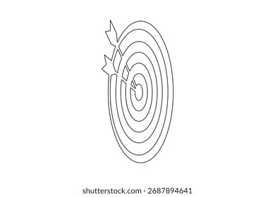 Alvo com ícone de seta desenho contínuo de uma linha ilustração vetor contorno minimalista
