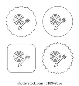 Target with arrow icon. Dart aim sign. Flat circle, star and emblem buttons. Labels design. Vector