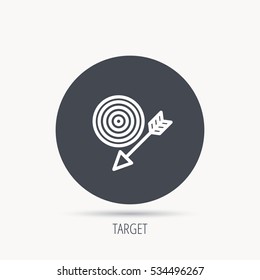 Target with arrow icon. Dart aim sign. Round web button with flat icon. Vector