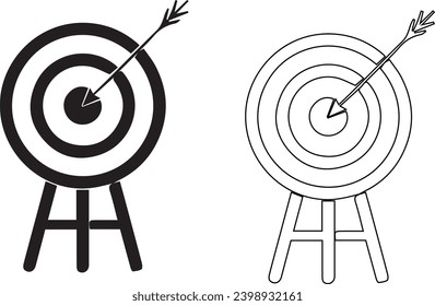 Ziel mit Pfeil-Symbol. Schild an der Tafel. Bogenschiff-Symbol. Dartboard-Schild. Unternehmensziel-Konzept. Flaches Design.