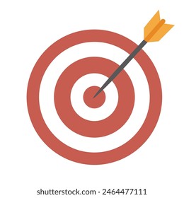 A target with an arrow icon. A design template for winning a competition, achieving a goal, winning and doing business. The concept of the target market, audience, group, consumer. Vector illustration