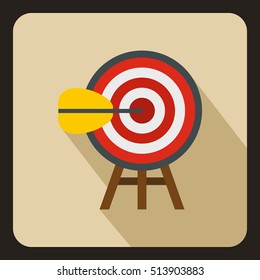 Target with arrow icon in flat style with long shadow. Sport symbol vector illustration