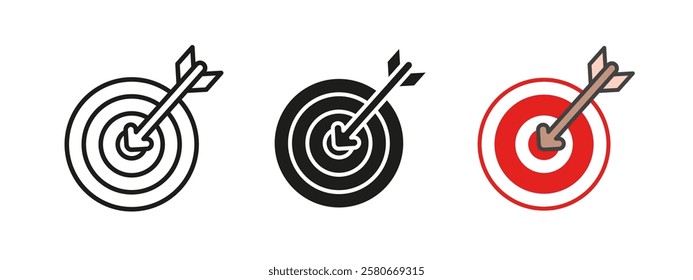 Target arrow icon. Goal achievement vector illustration. Accuracy success symbol. Business strategy focus sign. Competition marketing objective concept.