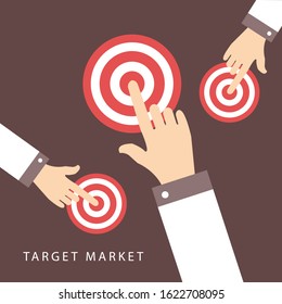 Target with arrow icon. Goal, targeting concept. Hand Mouse Cursor Clicks the Button. Pointer Push Press