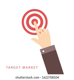 Target with arrow icon. Goal, targeting concept. Hand Mouse Cursor Clicks the Button. Pointer Push Press