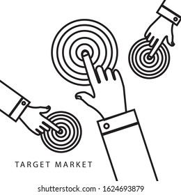 Target with arrow icon. Goal, targeting concept. Hand Mouse Cursor Clicks the Button. Pointer Push Press