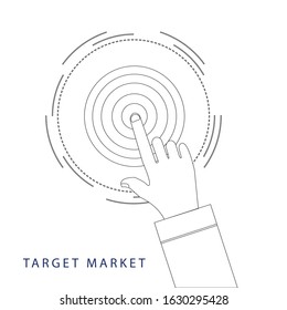 Target with arrow icon. Goal, targeting concept. Hand Mouse Cursor Clicks the Button. Pointer Push Press