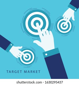 Target with arrow icon. Goal, targeting concept. Hand Mouse Cursor Clicks the Button. Pointer Push Press