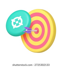 Icono de objetivo y flecha para aplicaciones de seguimiento de objetivos e interfaces de enfoque. Representa el objetivo, el éxito, la precisión y la estrategia. Icono 3d moderno Ilustración vectorial realista.