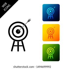 Target with arrow icon isolated. Dart board sign. Archery board icon. Dartboard sign. Business goal concept. Set icons colorful square buttons. Vector Illustration