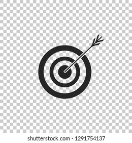 Target with arrow icon isolated on transparent background. Dart board sign. Archery board icon. Dartboard sign. Business goal concept. Flat design. Vector Illustration