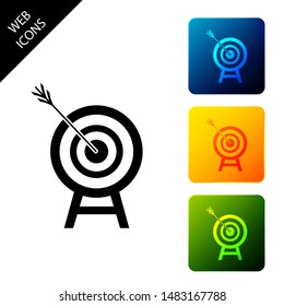 Target with arrow icon isolated on white background. Dart board sign. Archery board icon. Dartboard sign. Business goal concept. Set icons colorful square buttons. Vector Illustration