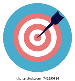 Target WIth Arrow Icon On Round Blue Background Flat Vector Illustration