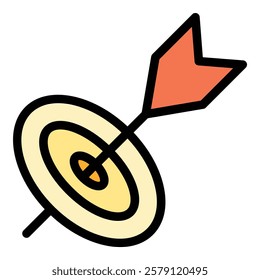 Target arrow icon outline vector. Dart bullseye. Hit dartboard color flat