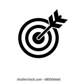 Target and arrow icon. Perfect shot with arrow in bull's eye of archery or dart target. Vector Illustration