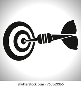 Target and arrow icon. Perfect shot with arrow in bull's eye of archery or dart target. Vector Illustration.