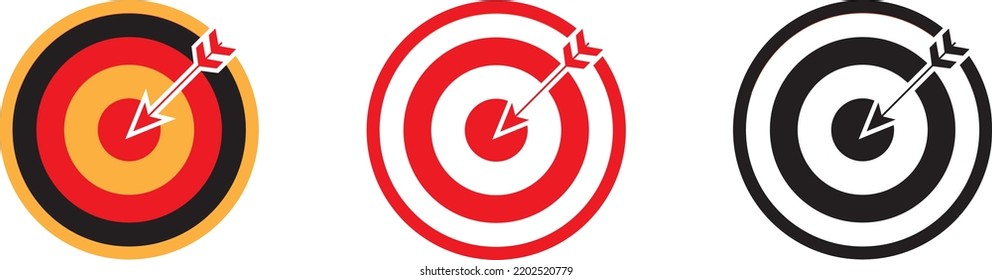 Target With Arrow Icon Set. Archery Target With Arrow. Bullseye Concept Vector Illustration. Vector Graphic EPS 10

