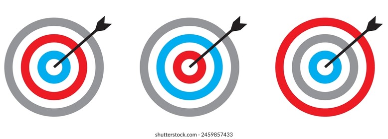 Target with arrow icon set. Archery target with arrow. Archery target with arrow isolated on transparent background. Bullseye concept vector illustration. Vector graphic EPS 10