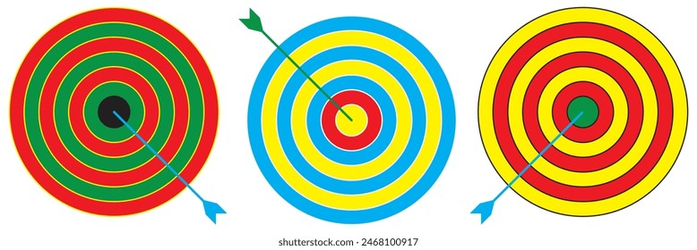 Destino con el icono de flecha establecido. Objetivo de tiro con arco con flecha. Objetivo de tiro con arco con flecha aislada sobre fondo transparente. Ilustración vectorial de concepto Bullseye. Vector gráfico EPS 10