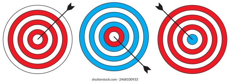 Target with arrow icon set. Archery target with arrow. Archery target with arrow isolated on transparent background. Bullseye concept vector illustration. Vector graphic EPS 10