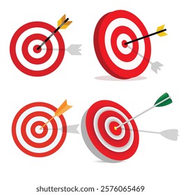 Target with arrow icon set. Archery target with arrow. Archery target with arrow isolated on transparent background. Bullseye concept vector illustration.
