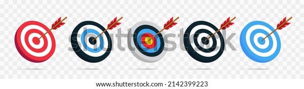 Target with arrow
icon set. Archery target with arrow. Archery target with arrow
isolated on transparent background. Bullseye concept vector
illustration. Vector graphic EPS
10
