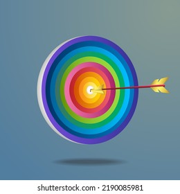 
Conjunto de iconos de flecha de destino. Conjunto isométrico de coloridos iconos vectoriales de flecha de destino