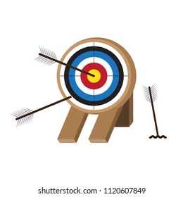 Target with arrow icon , standing on a tripod. Goal achieve concept. Vector illustration isolated on white background